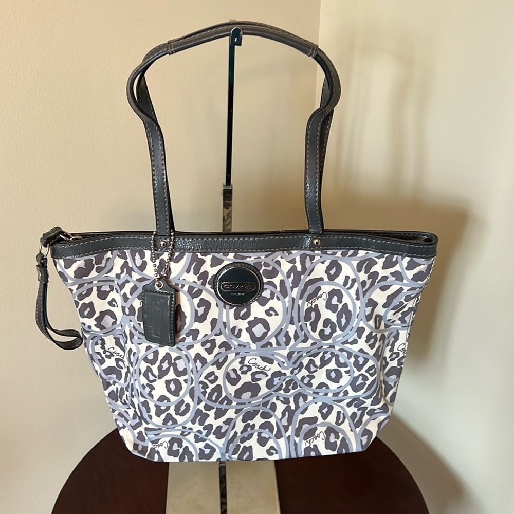 Coach Signature Stripe Ocelot Tote